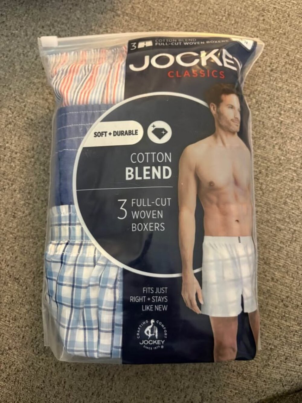 Jockey Men's L Classics Full Cut Woven Boxer 3 Pack. Large 36/38
